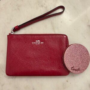 NWOT Coach wristlet Red Key & Card Holder PLUS compact mirror